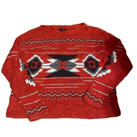 Lauren Ralph Lauren Red Aztec Print Sweater XL White Women’s
